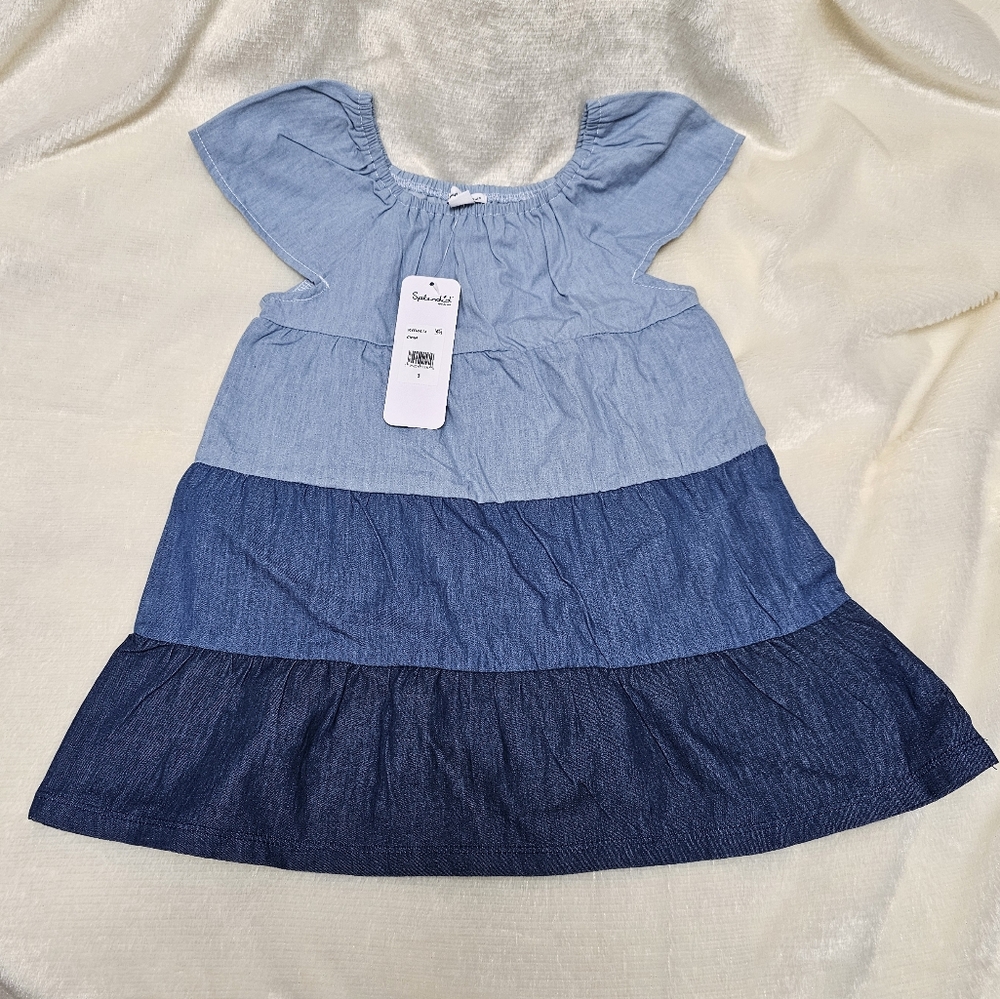 Splendid Toddler Girls Chambray Tiered Dress NWT Kids Baby Denim Blue Sz 3 - Picture 2 of 8